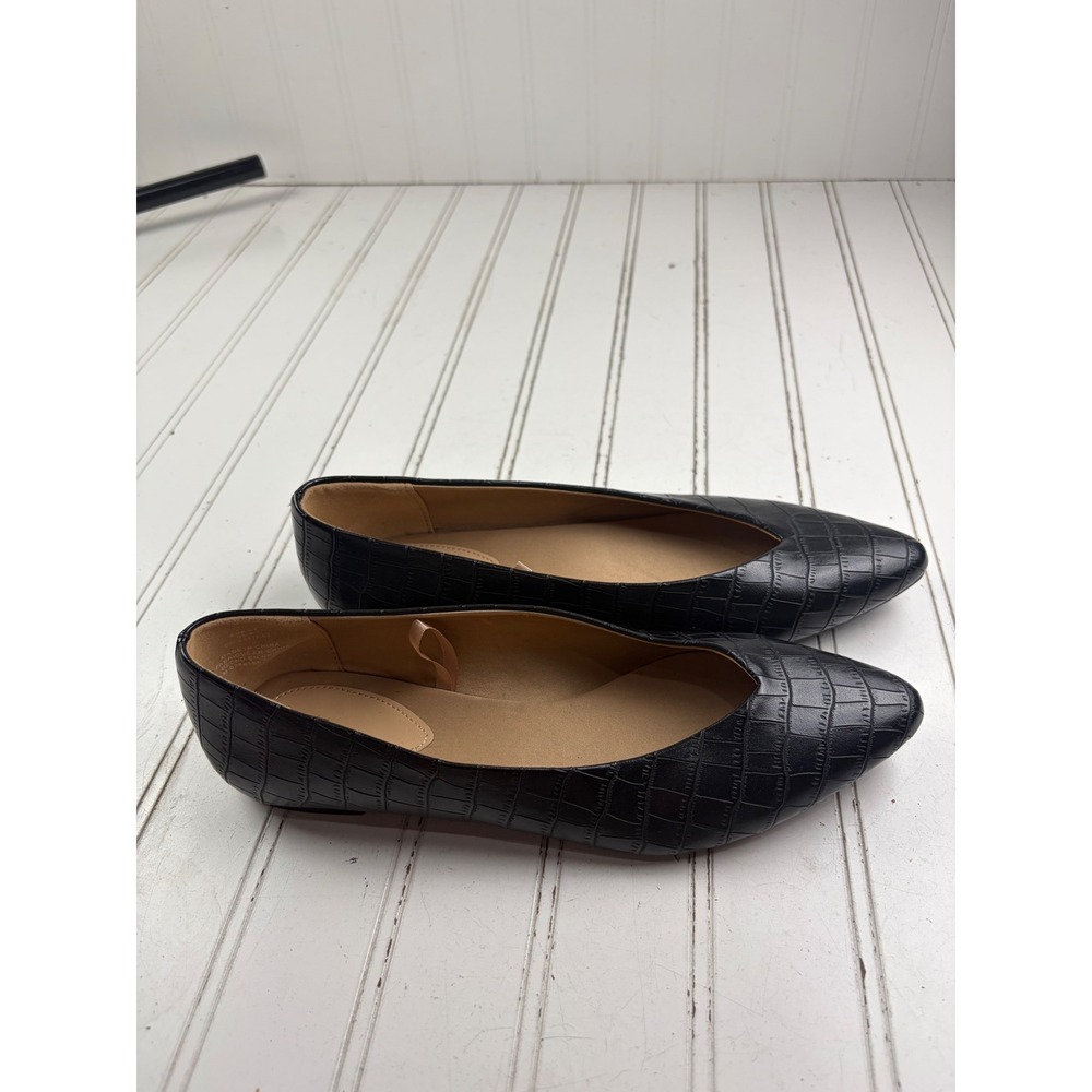 H&M Vintage Black Faux Croc Embossed Pointed Toe Ballet Flats Women's Size 6.5 - Picture 7 of 8